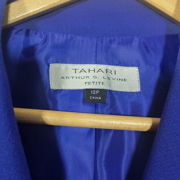 Tahari Arthur S. Levine Royal Blue Button Bow Detail, Long Coat Jacket Size 12P - Picture 8 of 12